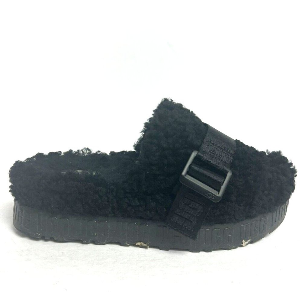 UGG Womens Fluffita Open Toe Slipper Sandal Black Size 8 M